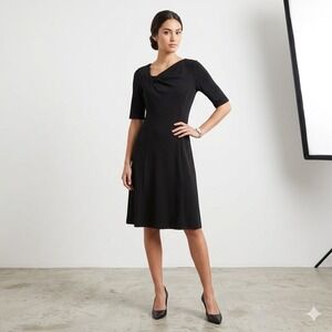 L.K. Bennett Dr. Aniston‎ Womens US 8 Asymmetric Cowl Neck Dress Black Elegant